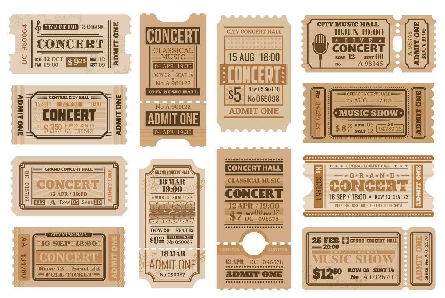 música concierto retro Entradas, admite plantillas conjunto vector