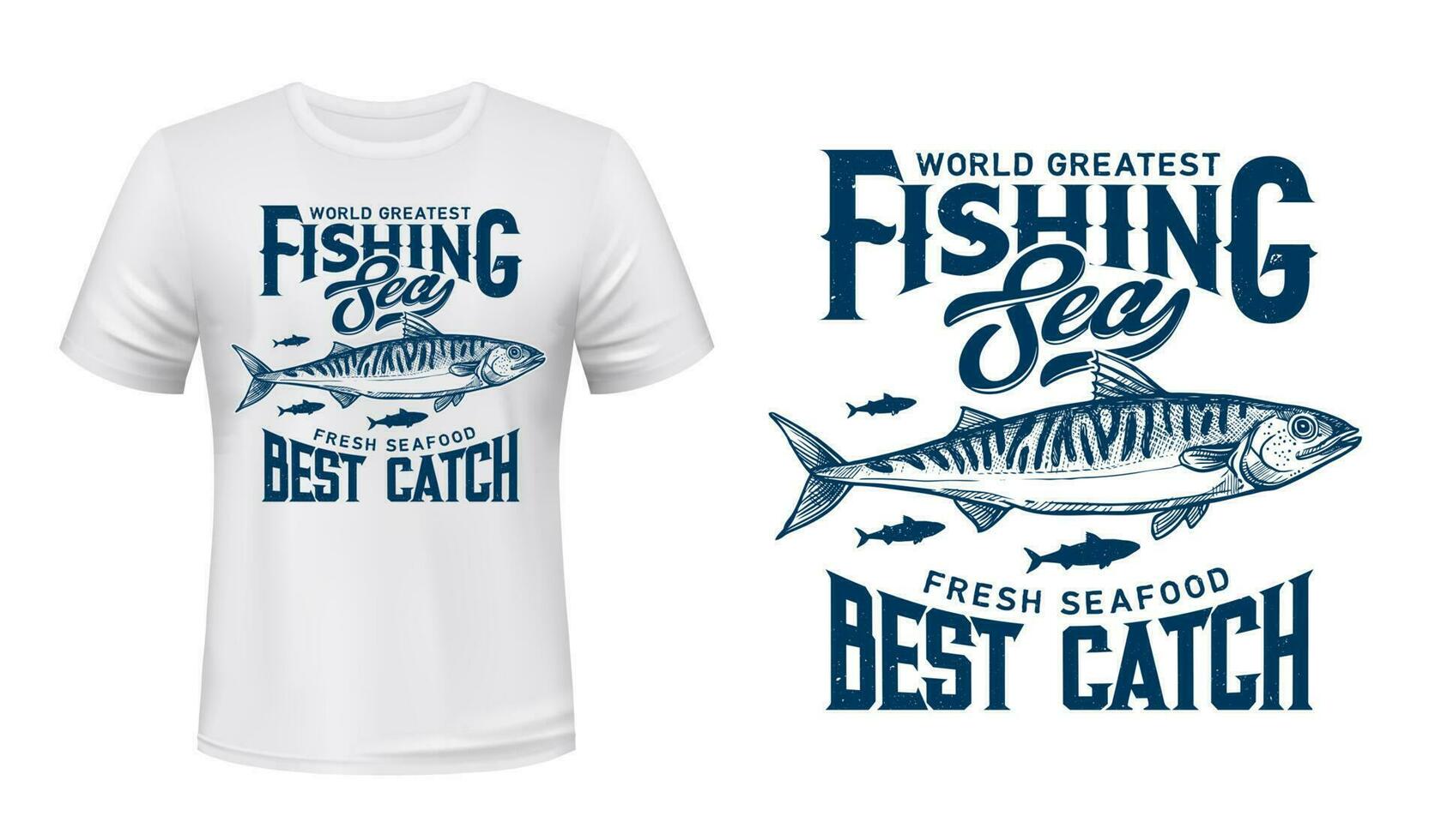 Sea fishing catch t-shirt print with mackerel vector