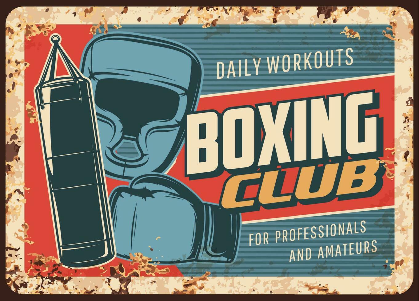 Boxing fight club metal rusty plate, kickboxing vector