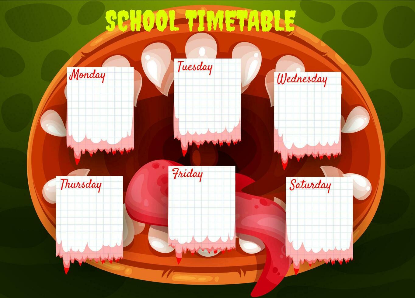 School timetable template with Halloween monster vector