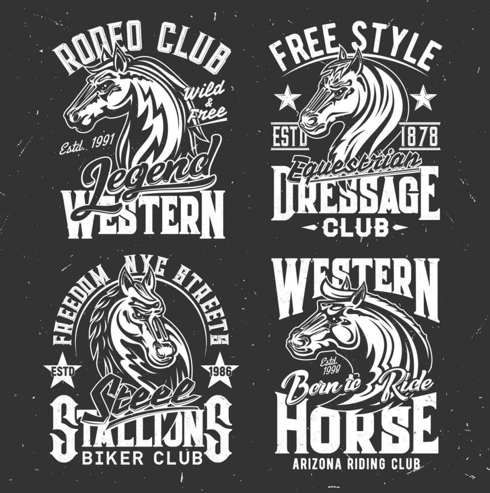 T-shirt prints of horse stallion. Equestrian sport vector