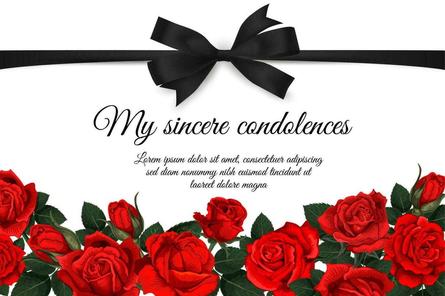 fúnebre vector tarjeta con negro cinta y rosas