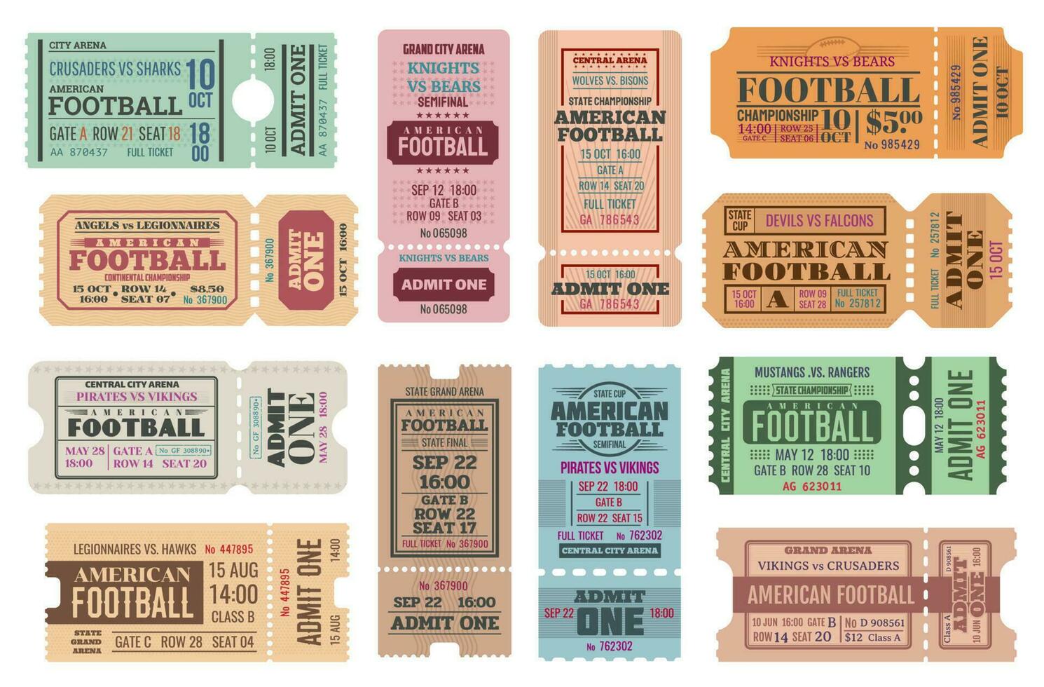 American football isolated vector tickets