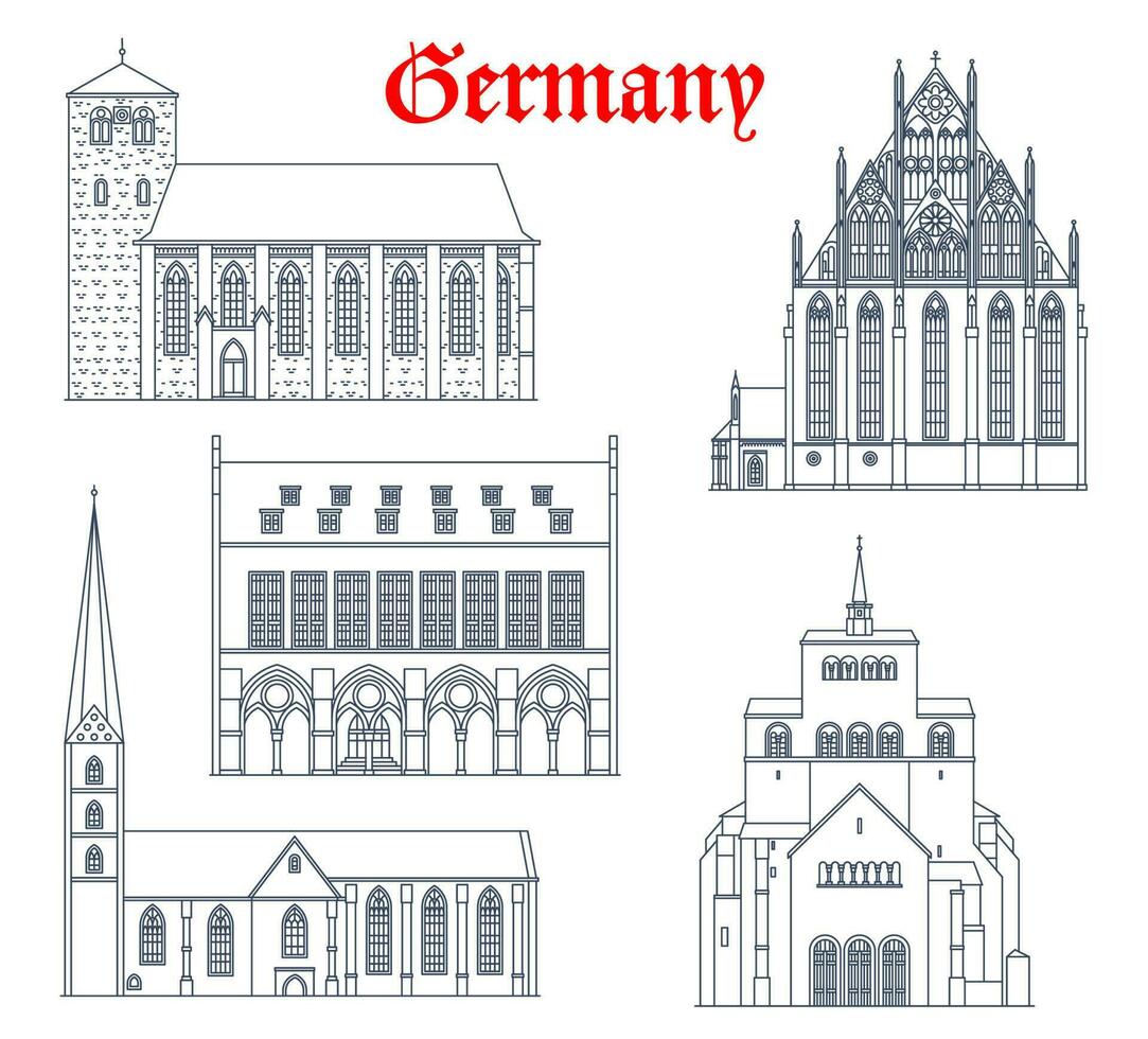 Germany landmark buildings, cathedrals, churches vector