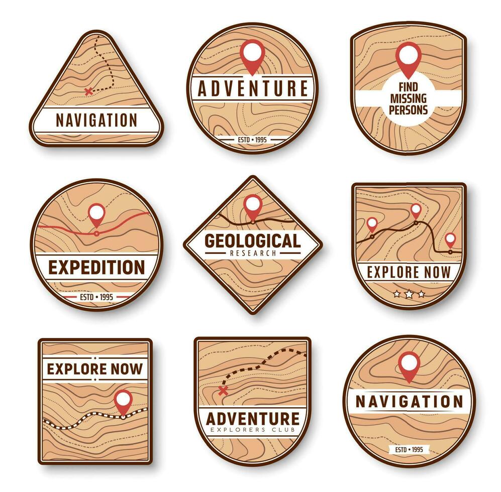 Topographic, navigation and expedition icons vector