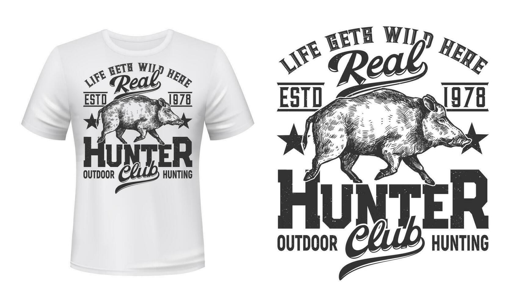 Tshirt print with boar mascot for hunting club vector