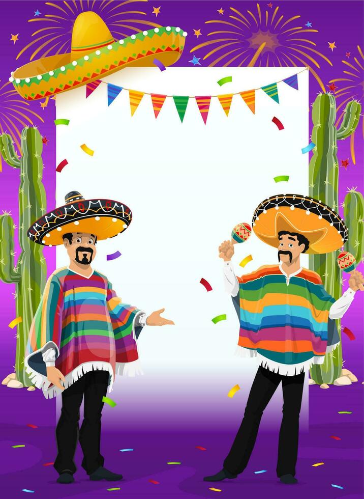 Mexican holiday vector frame mariachi musicians