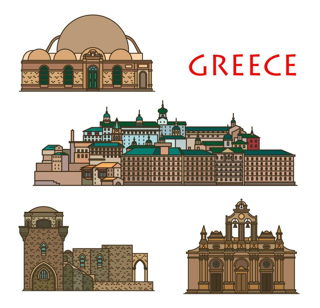 Greece, Greek churches, monasteries architecture vector