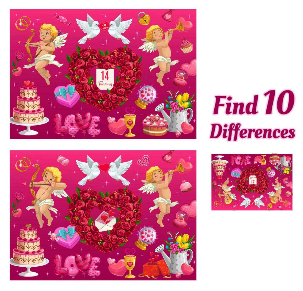 Kids game find ten differences, vector riddle