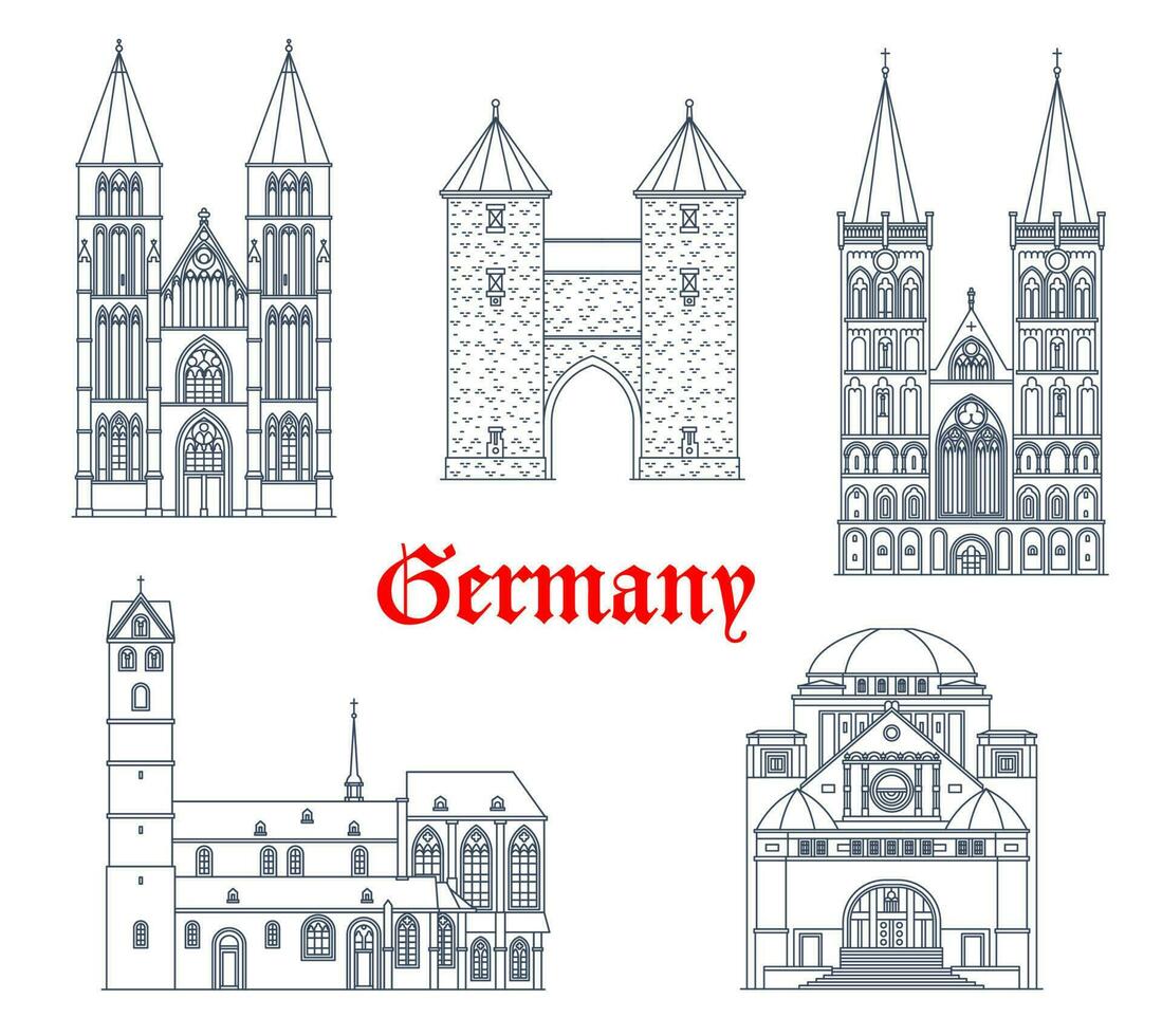 Germany landmark buildings, travel icons, Dortmund vector