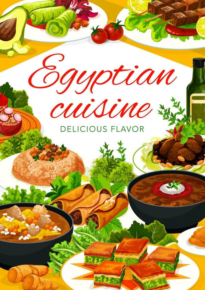 Egyptian cuisine traditional dishes vector banner