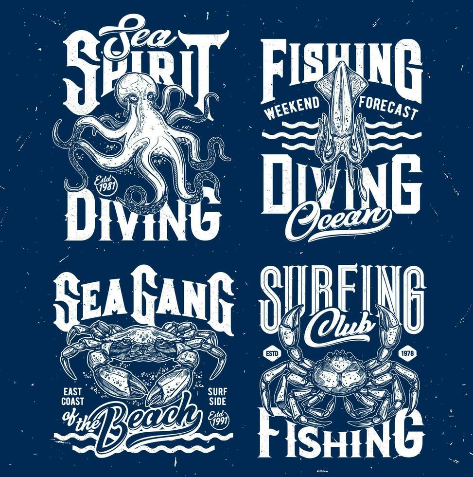 camiseta huellas dactilares submarino vector animales