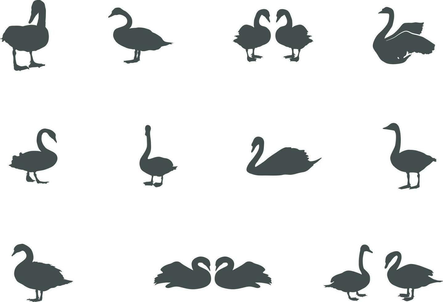 Swan silhouettes, Swan vector set.