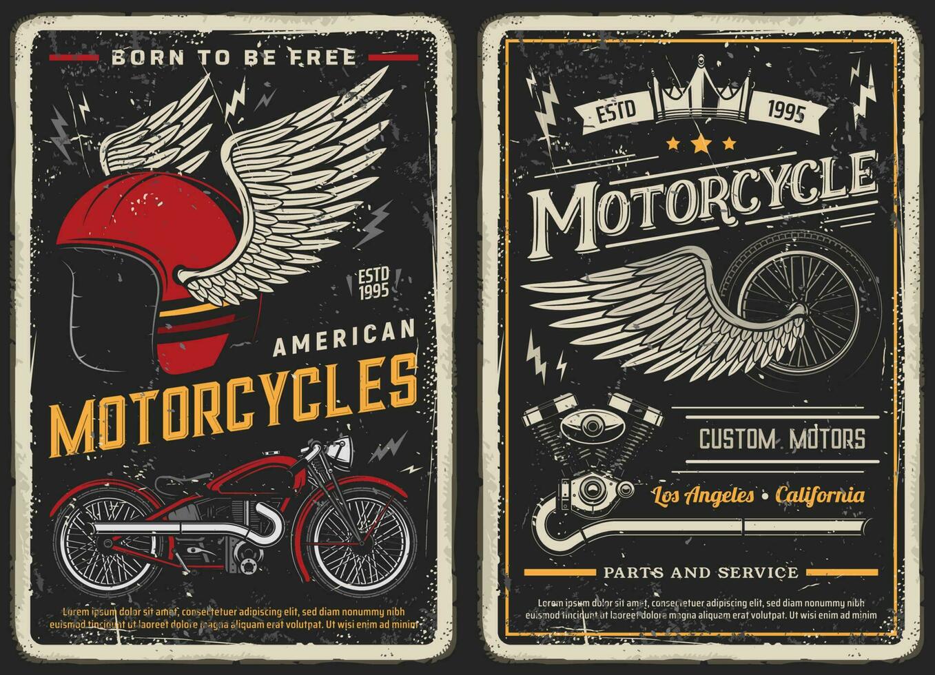 bicicleta y motocicleta Clásico carteles personalizado motores vector