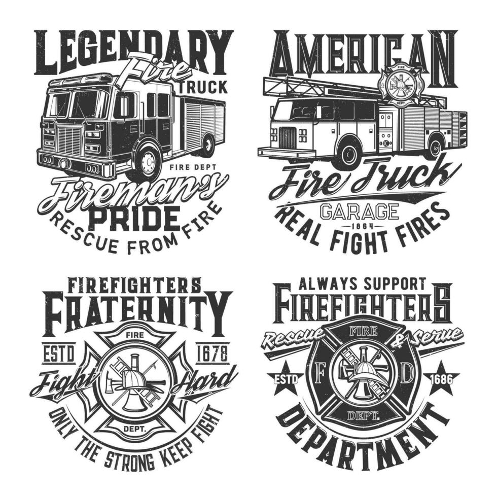 bomberos camiseta imprimir, fuego boca de aguas y cruzar vector