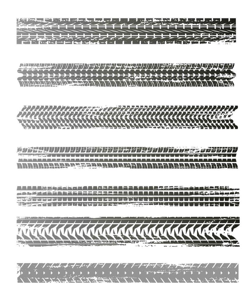 Car tires print, vehicle wheel dirty treads vector