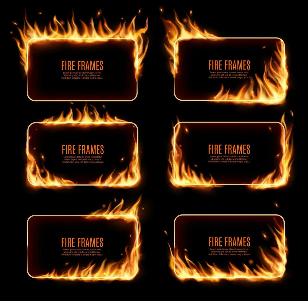 Rectangular fire frames, vector burning borders