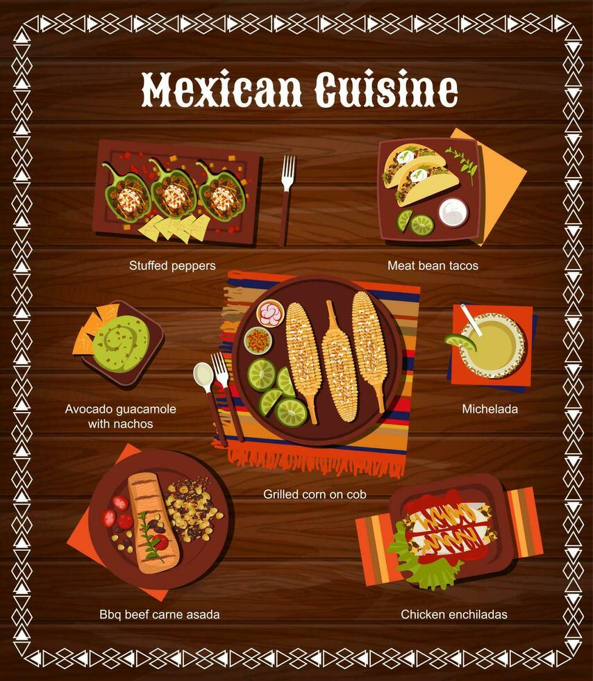 Mexican cuisine restaurant meals menu vector