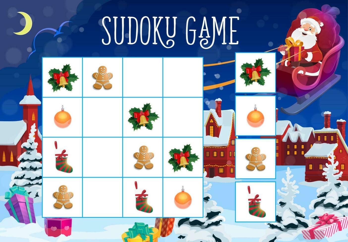 Children Christmas sudoku game with holiday decor vector