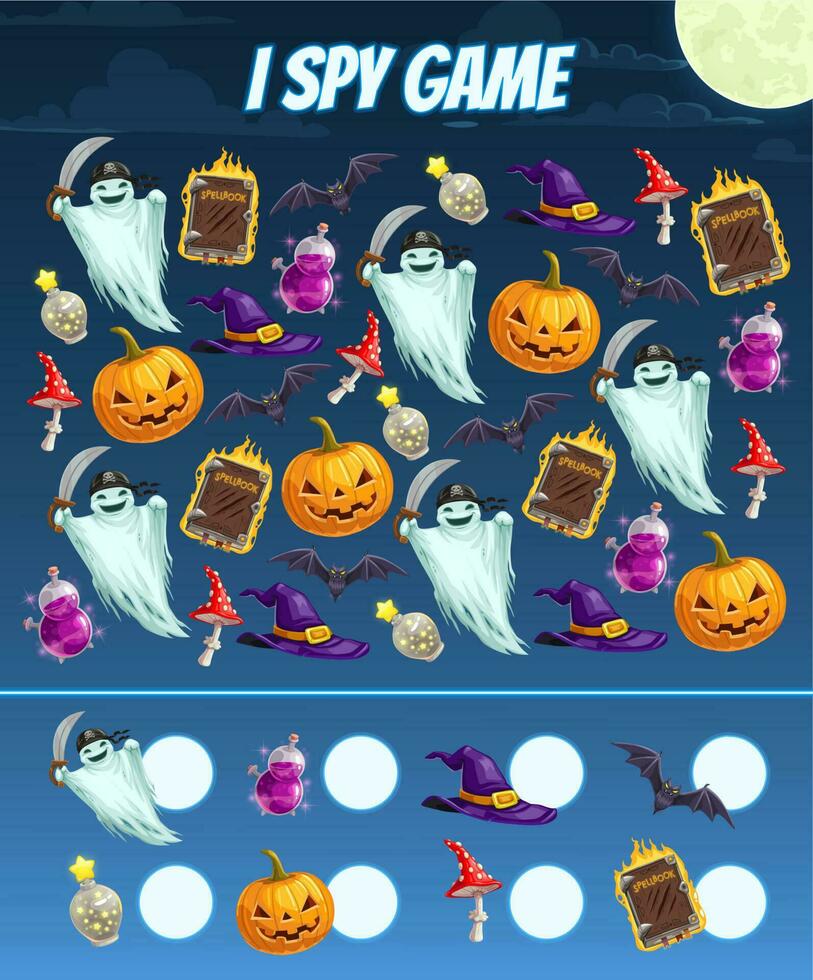 I spy game for kids with Halloween characters vector