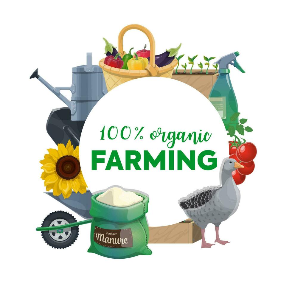 Organic farming products round vector banner