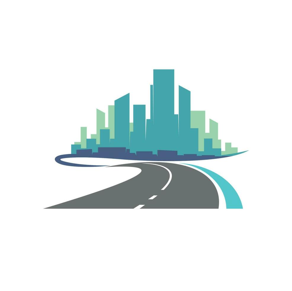 Highway road and city view isolated vector icon