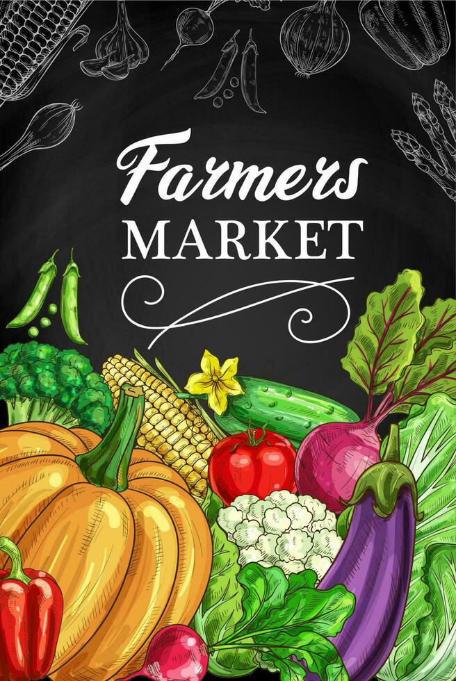 Farmers market vegetables chalkboard vector banner