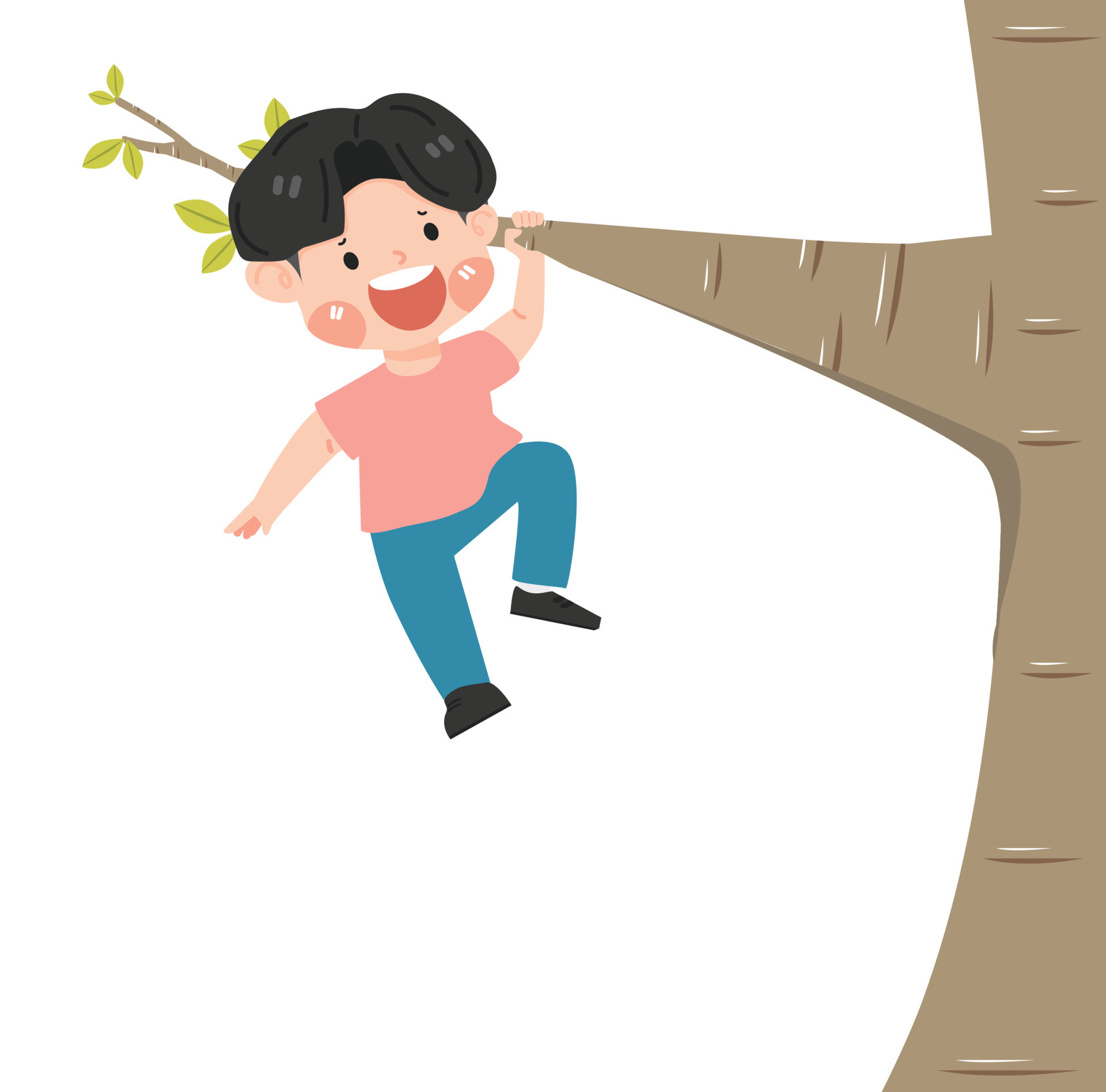 Kid boy on a tree branch 23842799 Vector Art at Vecteezy