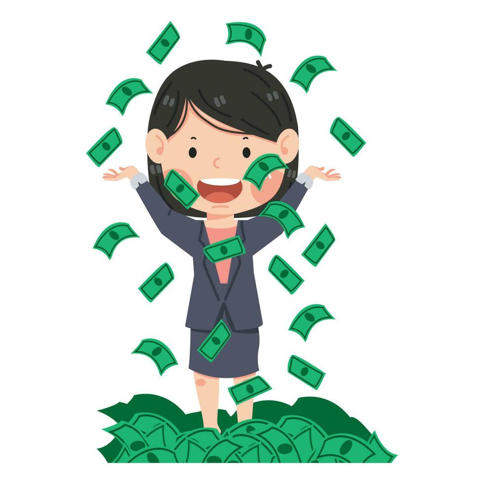 business woman  throwing  dollar cash money  flat vector