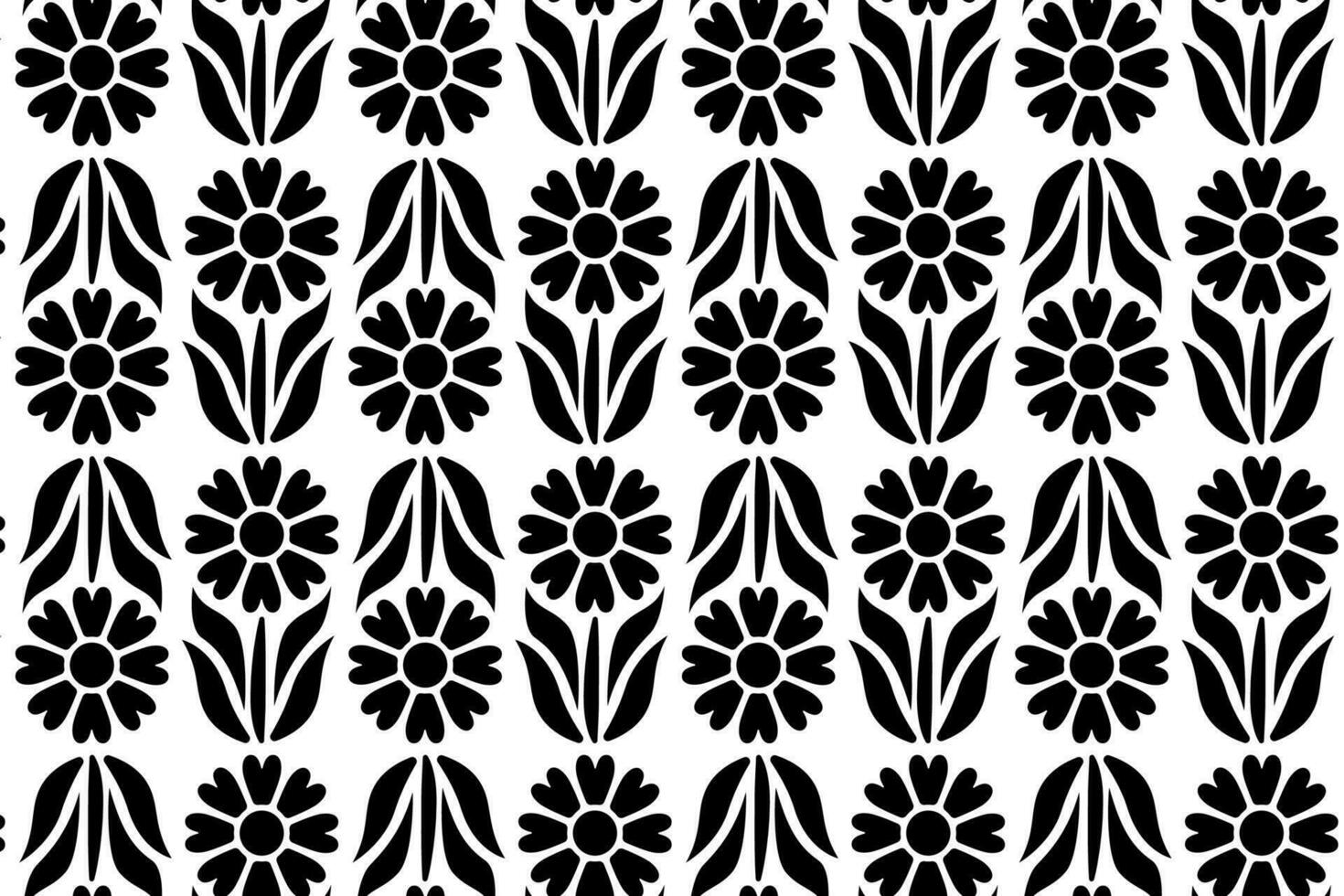 Abstract floral seamless pattern. Black and white stylized, decorative design. Endless repeating monochrome pattern with flat floral design elements. vector