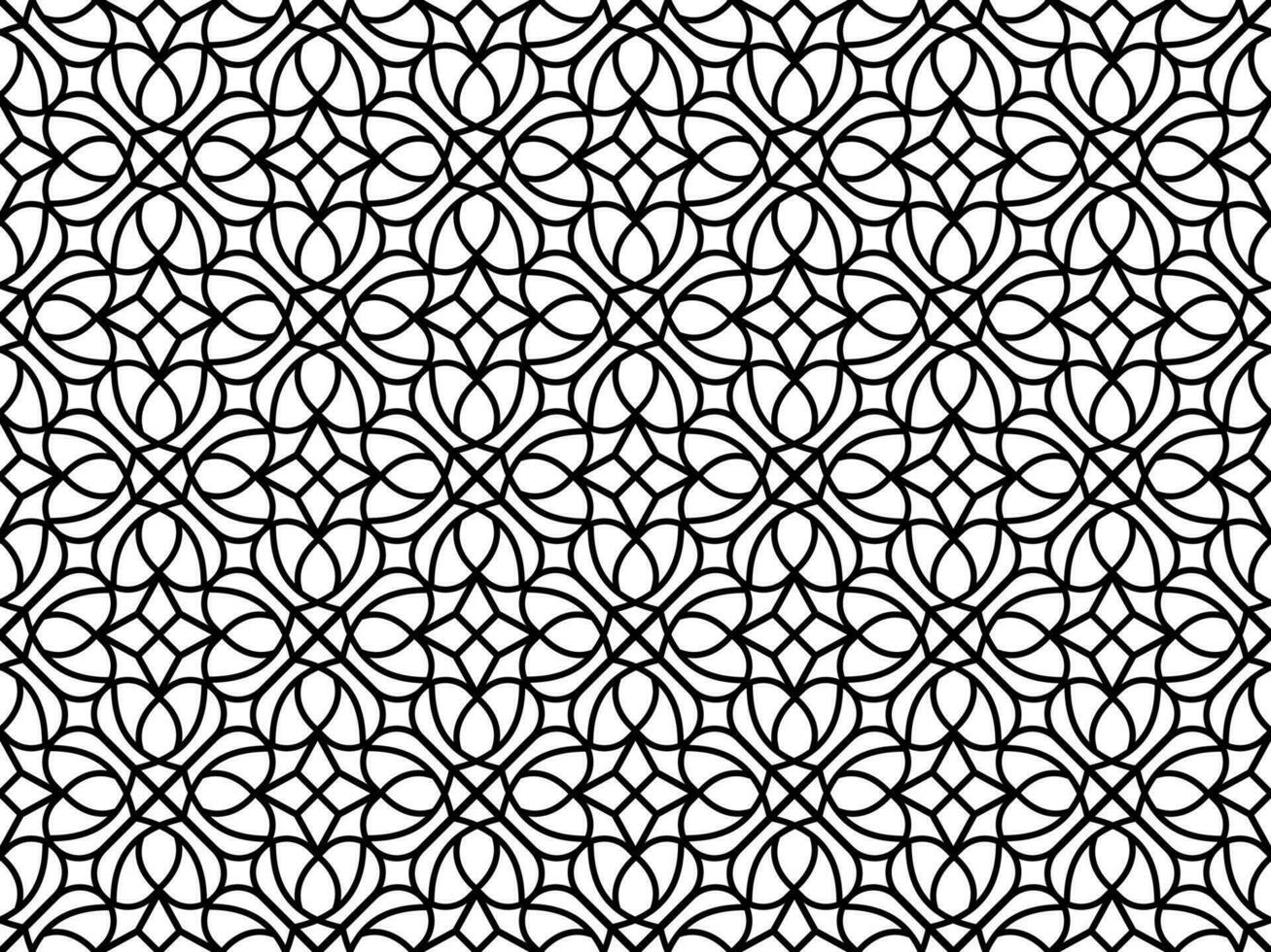 Abstract floral, lace, trim seamless pattern. Repeating pattern with floral elements and ornaments. Line art design, mandala pattern. vector