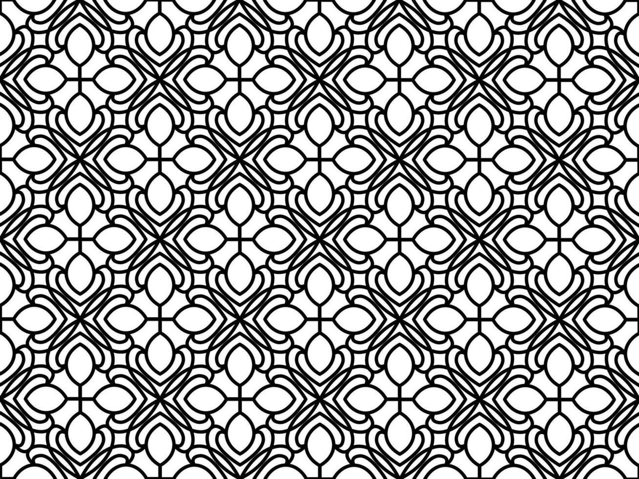 Abstract floral, lace, trim seamless pattern. Repeating pattern with floral elements and ornaments. Line art design, mandala pattern. vector