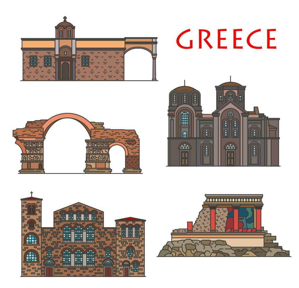 Greece antique architecture, churches and palaces vector