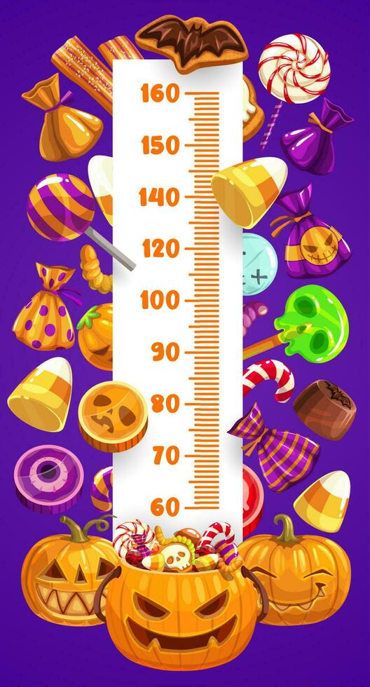 Halloween kids height chart, trick or treat sweets vector