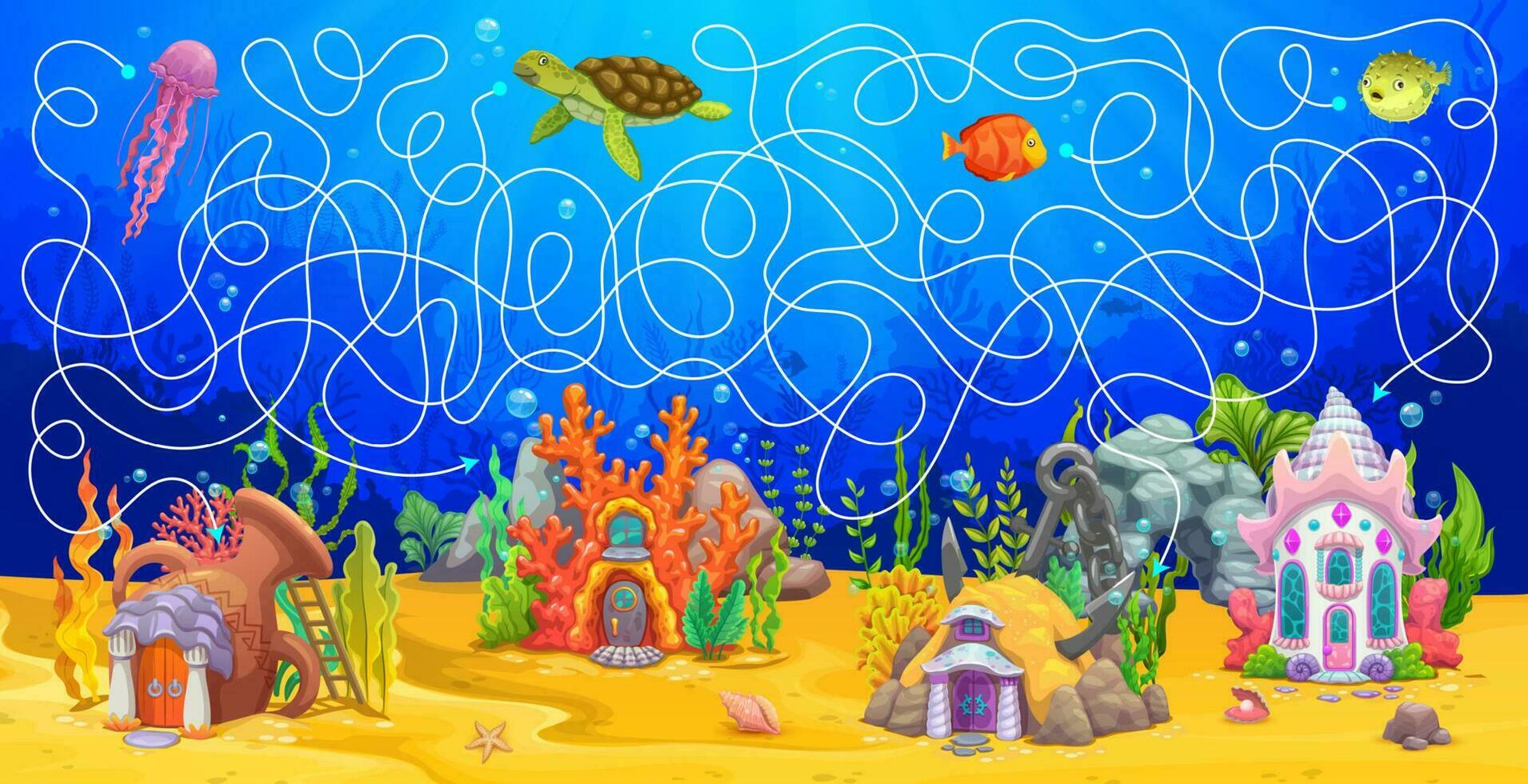 Labyrinth maze game with underwater landscape vector