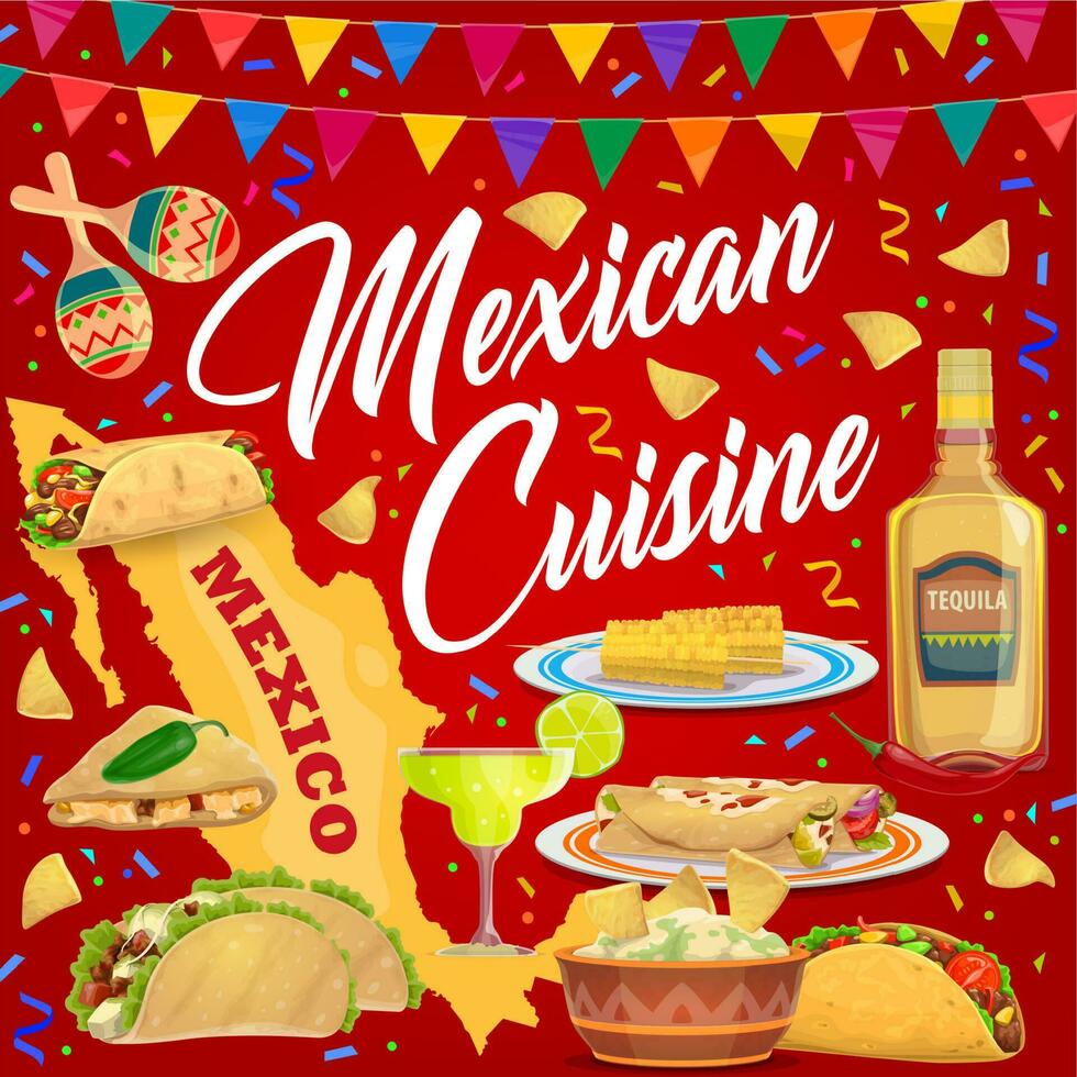 Mexican cuisine food and drink of fiesta party vector