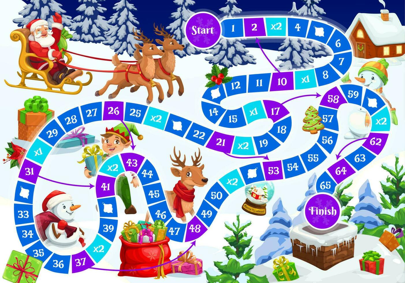 Kids holiday board game with Christmas characters vector