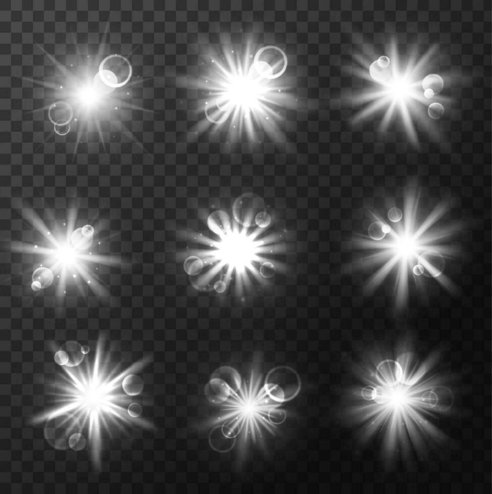 Light burst and explosion, flash and flare effect vector