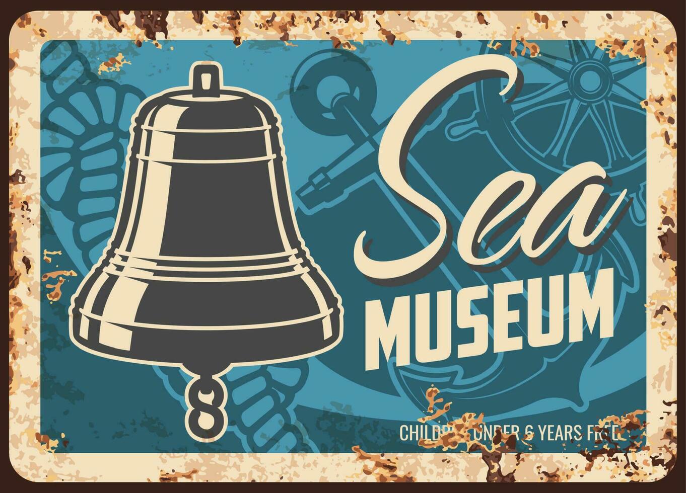 Sea museum metal plate rusty, nautical seafaring vector