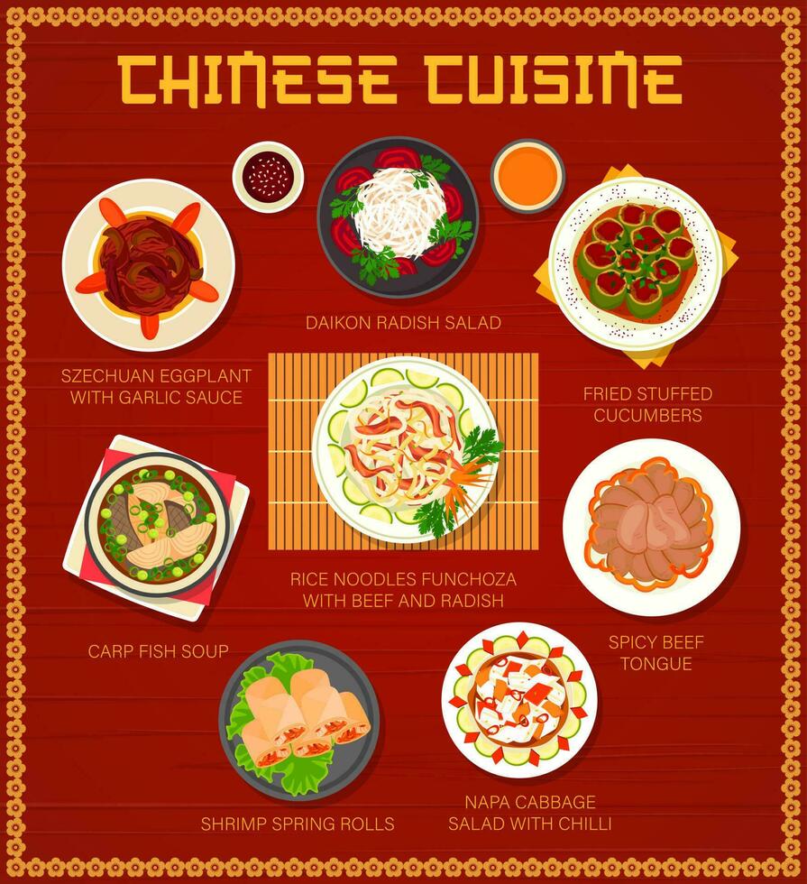 Chinese cuisine restaurant menu, Asian food dishes vector