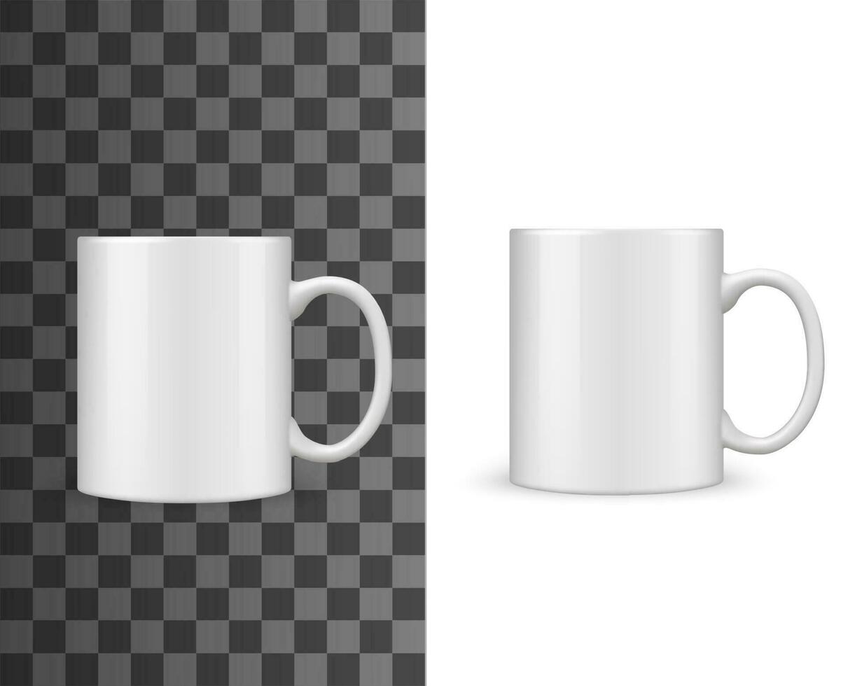 Tea mug, cup mockup white blank isolated realistic vector