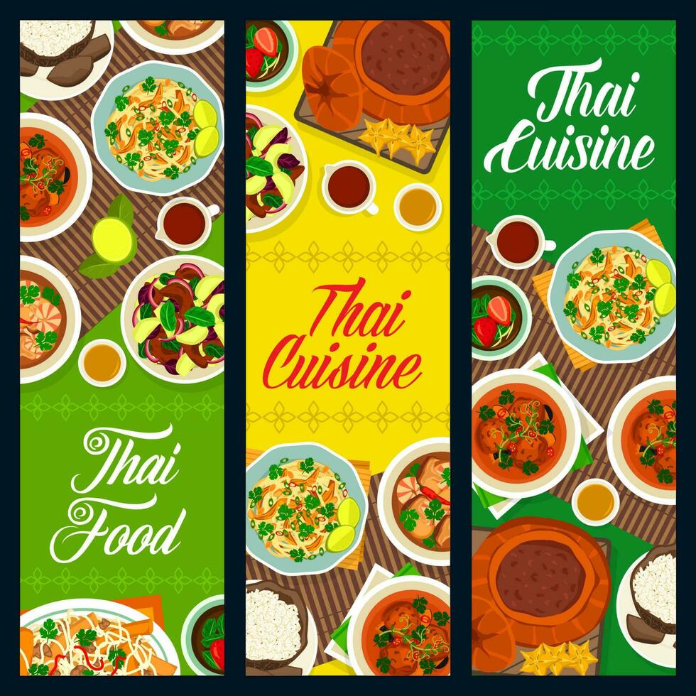 Thai food menu banners, Thailand Asian cuisine vector