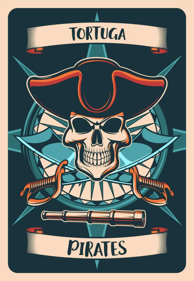 Pirates heraldic poster, t-shirt print jolly roger vector