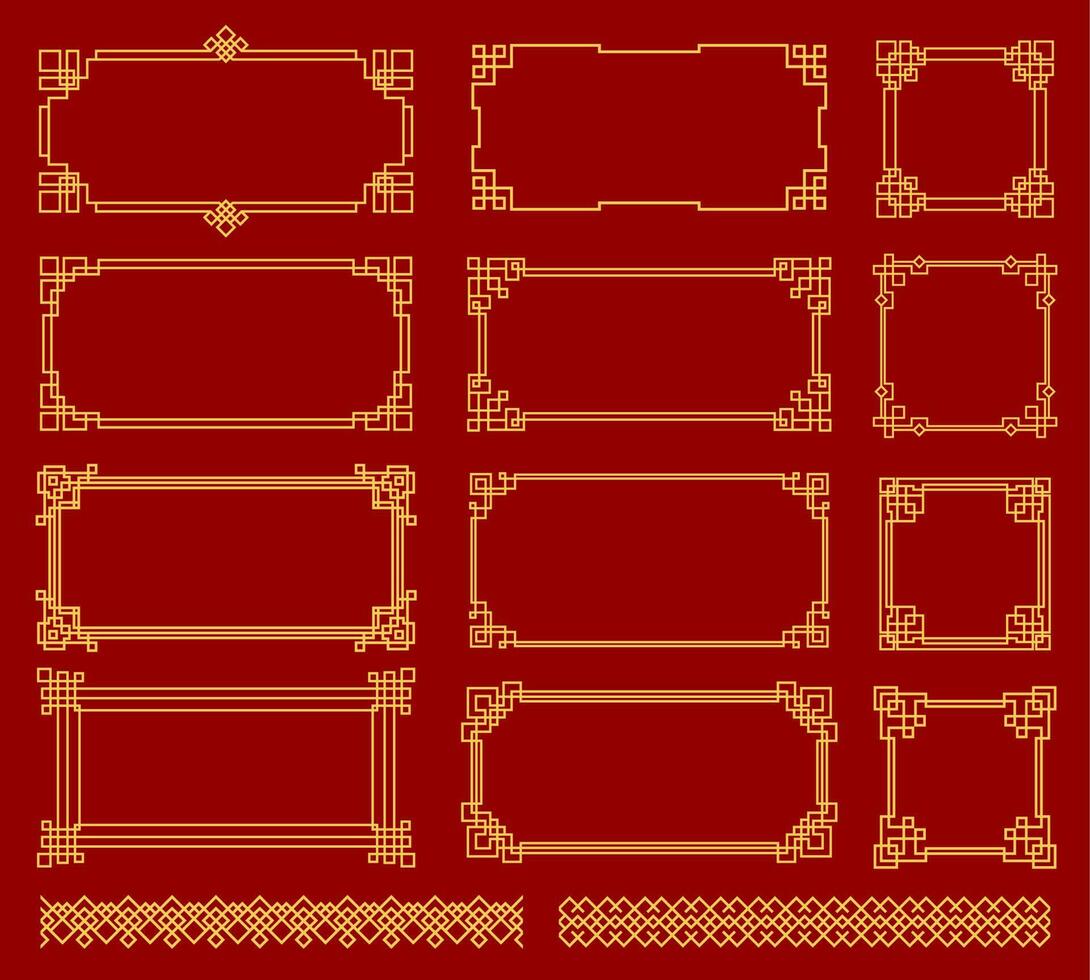 asiático nudo marcos, oriental clásico patrones vector