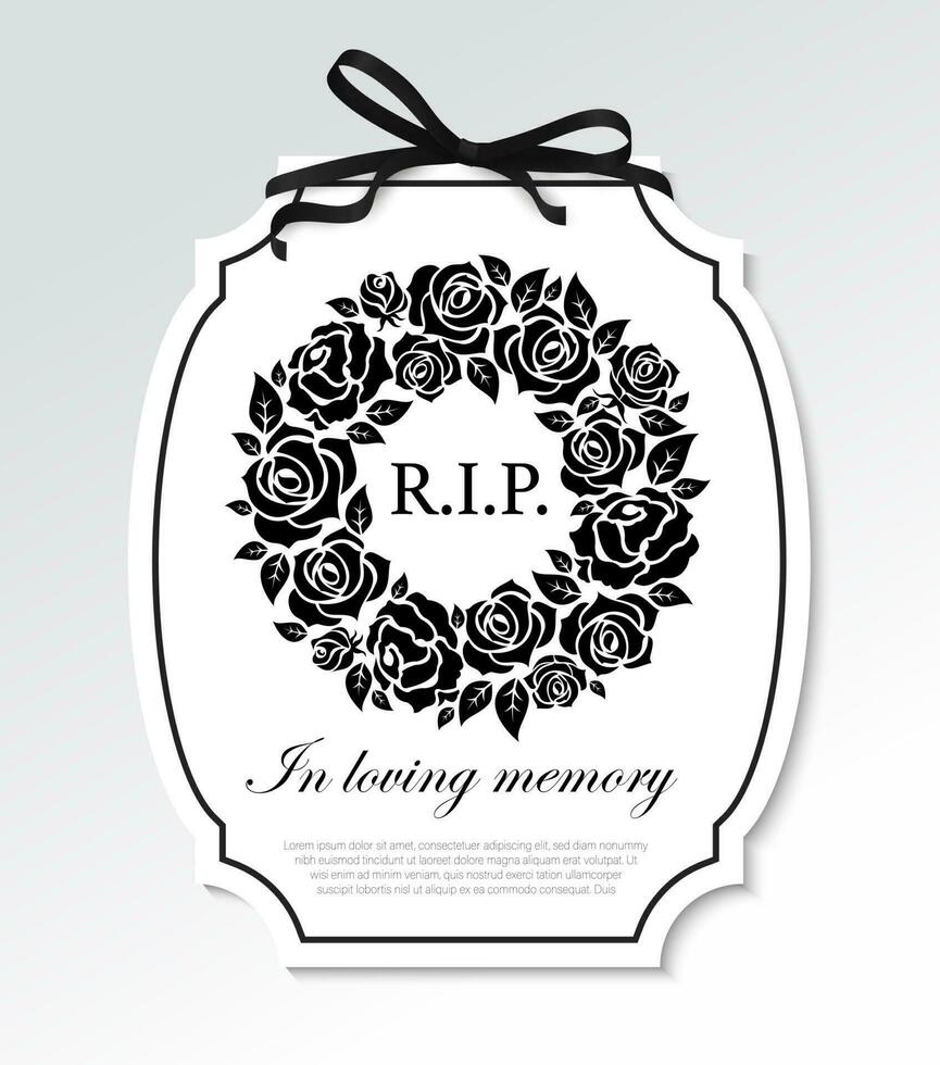 Funeral frame with black flowers round wreath vector