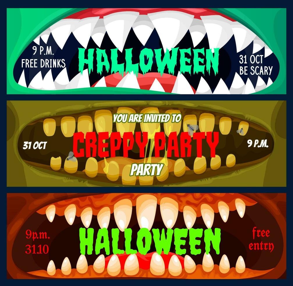 Halloween party banners, entrance passes template vector