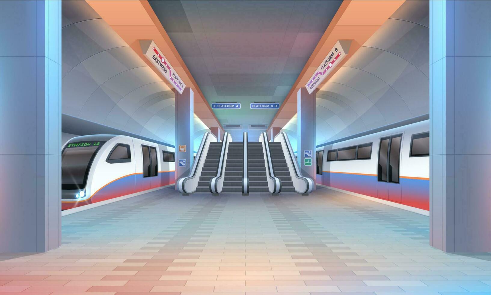 Interior of subway or metro station with trains vector