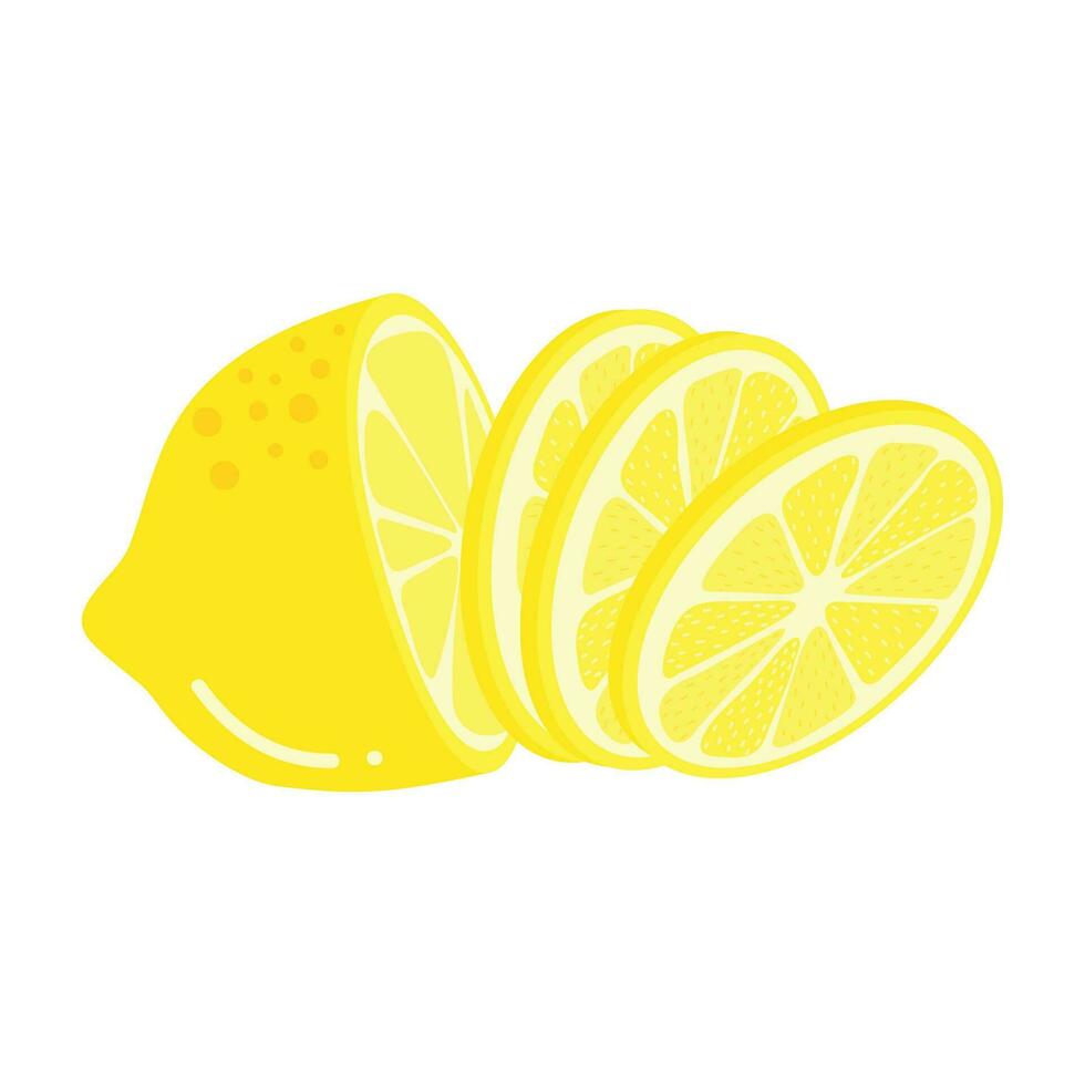 Fresh Lemon Illustration Isolated In White Background. Lemon Slice Cartoon Illustration. vector