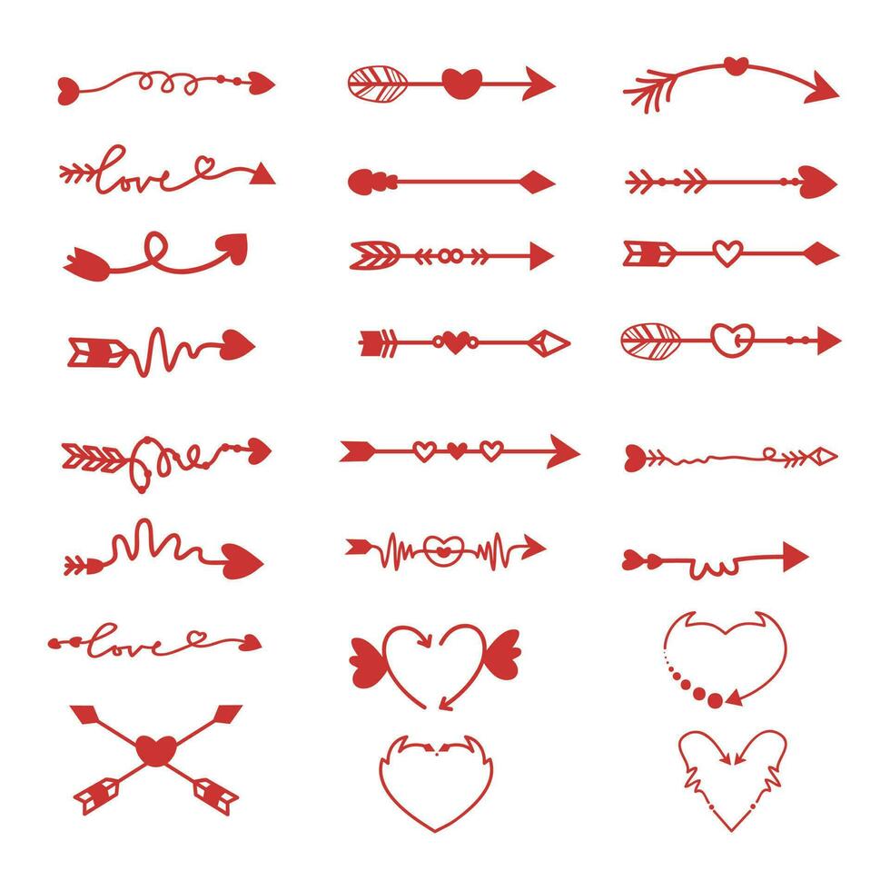 Heart Arrow Element. Hand drawn arrows with hearts, design elements for Valentine's day and wedding Design vector