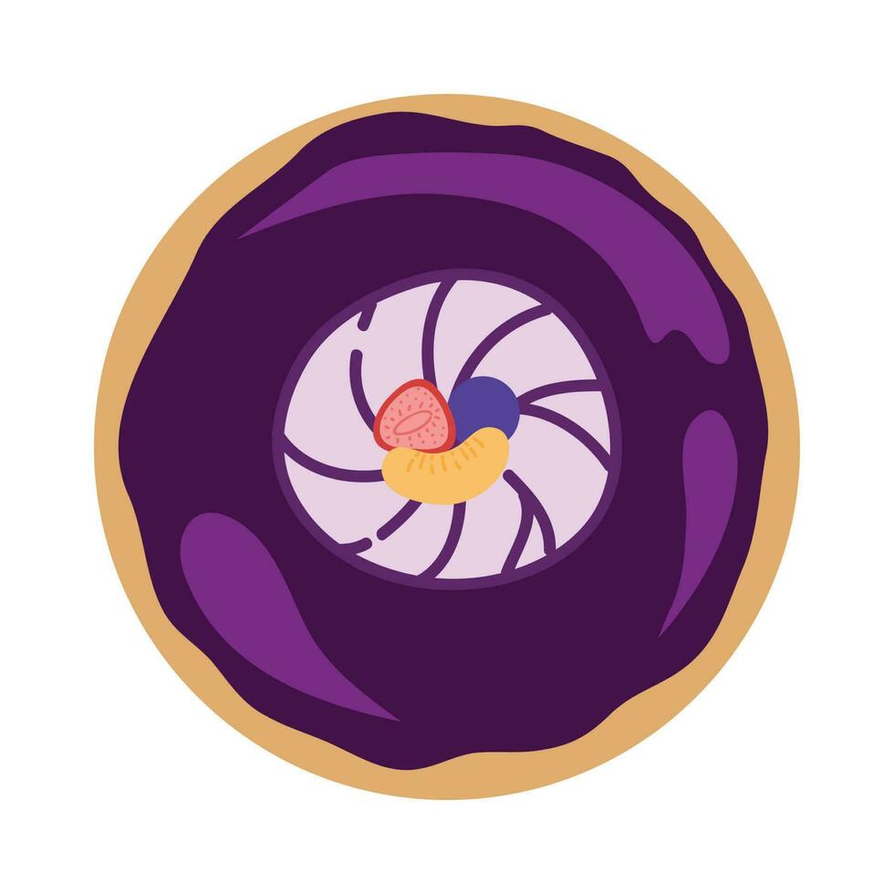 Donut vector Illustration. Sweet sugar icing donuts. Top view of doughnuts. Confectionery dessert. Chocolate confectionery isolated on white background. Flat design.